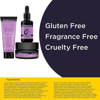 DERMAdoctor 20% Vitamin C Face Serum 0.5 fl oz Cleanser 2.37 fl oz with Caffeine Eye Cream Vitamin E & Ferulic Acid | Kakadu C Anti Aging, Hydrating & Discoloration Correcting Serum