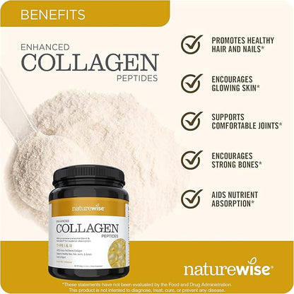 NatureWise Collagen Peptides Powder for Women - Type 1 & 3 Grass-Fed - Supports Hair, Skin & Nail Health - Non-GMO, Dairy & Soy Free, Unflavored - 45 Servings[45-Day Supply]