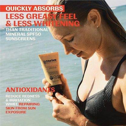 Thrive Natural Care Body Mineral Sunscreen SPF50 - Water Resistant Reef Safe Sunscreen with Broad Spectrum Clear Zinc Oxide Sun Block - Vegan, 5.8 Oz (Pack of 2)