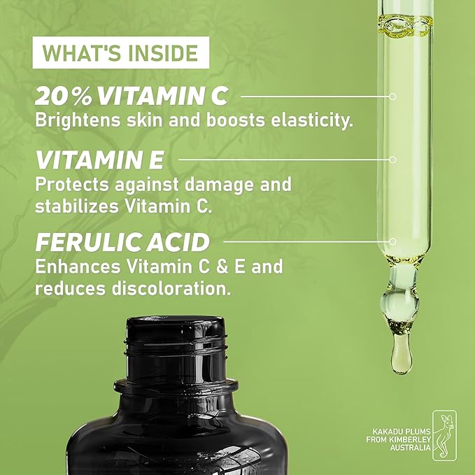 DERMAdoctor 20% Vitamin C Face Serum with Vitamin E & Ferulic Acid | Kakadu C Dermatologist-Formulated Anti-Aging, Hydrating & Discoloration Correcting Serum | Dark Spot Corrector - 1.0 fl oz