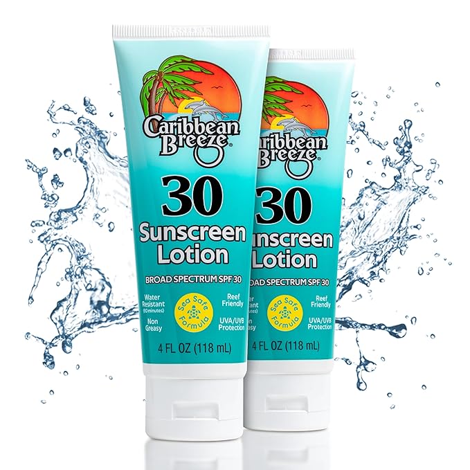 Reef Friendly Sunscreen SPF 30 Lotion, Mango Lime Scent Body Sunscreen Lotion, Rich in Anti Oxidants, Water Resistant Up to 80 Minutes, Broad Spectrum Body Lotion with Sunscreen, 4 oz, 2 Pack