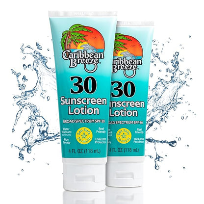 Reef Friendly Sunscreen SPF 30 Lotion, Mango Lime Scent Body Sunscreen Lotion, Rich in Anti Oxidants, Water Resistant Up to 80 Minutes, Broad Spectrum Body Lotion with Sunscreen, 4 oz, 2 Pack