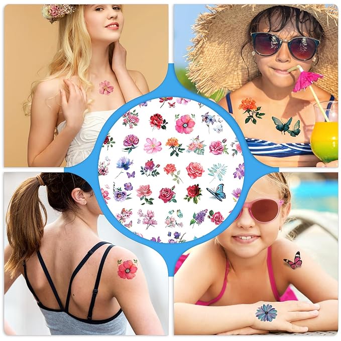 Temporary Tattoo, 50 PCS 3D Flower Tattoo Stickers Women Girls