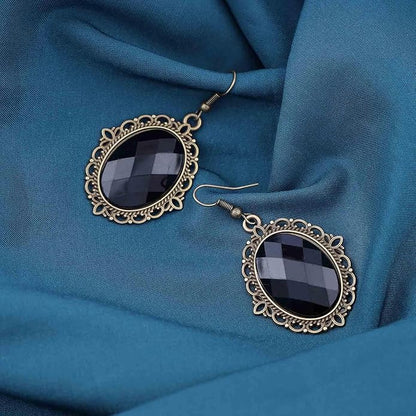 Vintage Black Crystal Drop Earrings Oval