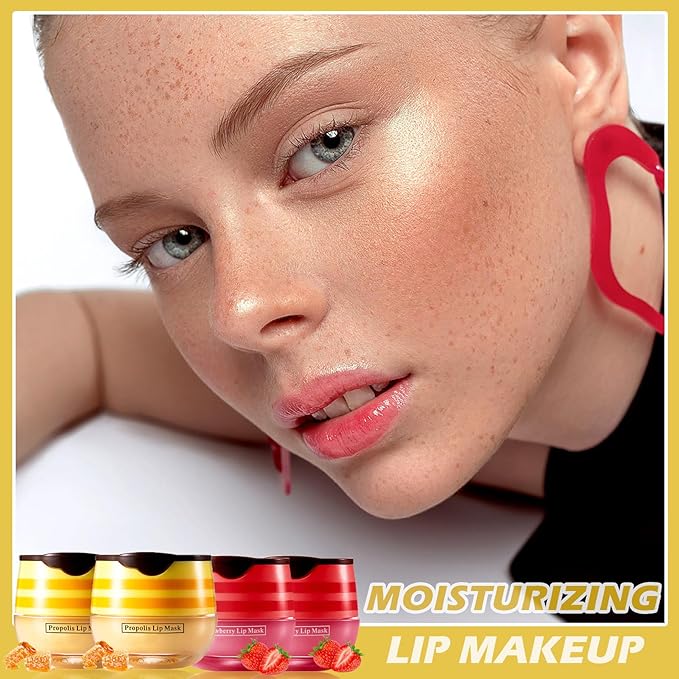 CAHIUYOA 4PCS Bee Lip Balm Honey Exfoliator