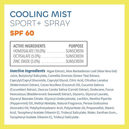 Seaweed Bath Co. Cooling Mist SPF 60 Sport Broad Spectrum Hybrid Sunscreen Spray, 6 Ounce, Sustainably Harvested Seaweed, Aloe, Peppermint