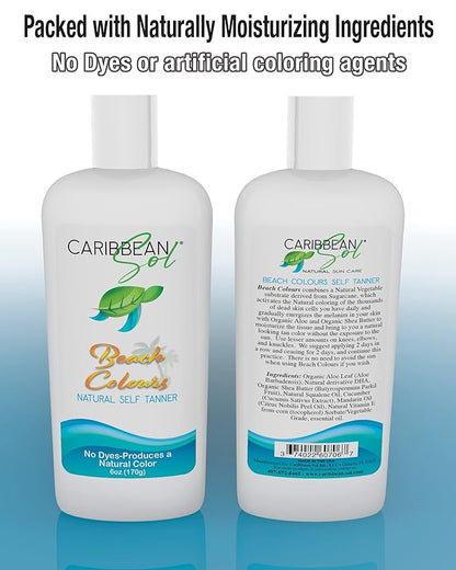 Caribbean Sol - Beach Colours Natural Self Tanning Lotion- Natural Eco-Friendly Sunless Tanner Skin Moisturizing Quick Self Tan Body Lotion 6oz.