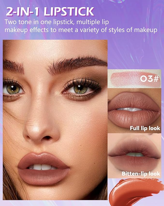 Nude Matte Lipstick, 2 In1 Two Tone Waterproof Gloss