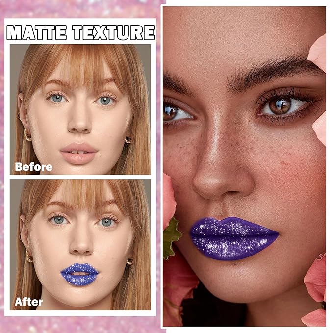 Halloween Diamond Glitter Lip Gloss Set Dark Purple Glitter