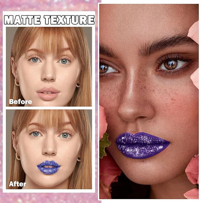 Halloween Diamond Glitter Lip Gloss Set Dark Purple Glitter