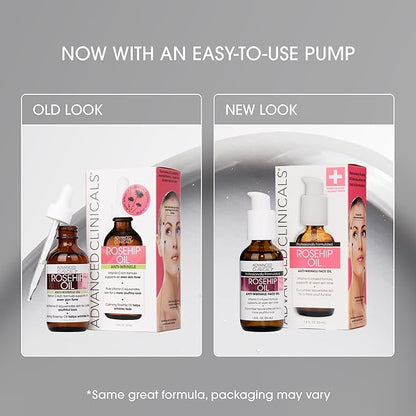 Advanced Clinicals Rosehip Oil For Face With Vitamin E + Botanicals Helps Improve Look Of Dark Spots, Wrinkles, Fine Lines, & Uneven Looking Skin Tone | Moisturizing Skin Care Face Serum, 1.8 Fl Oz