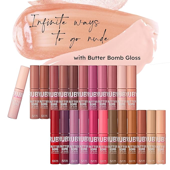 Ruby Kisses Lip Gloss Butter Bomb Gloss Non-Sticky Lip Gloss Vitamin E Natural Nude Lip Makeup - 7.8mL (0.26 US fl.oz) (Like A Virgin)