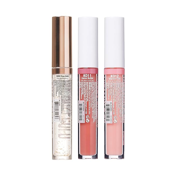 KISS New York 3 PACK Lip Oil Gloss, Hydrating Non-Sticky Lip Oil, 100% Natural Oil, Lightweight, Moisturizing, Nourishing (Rosegold & Cocoa Butter & Vitamin E)