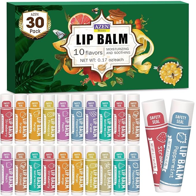 AZEN 30 Pack Lip Balm, Natural