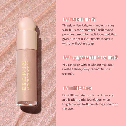 KIMUSE Natural Glow Liquid Filter, Weightless Liquid Highlighter & Cruelty-Free