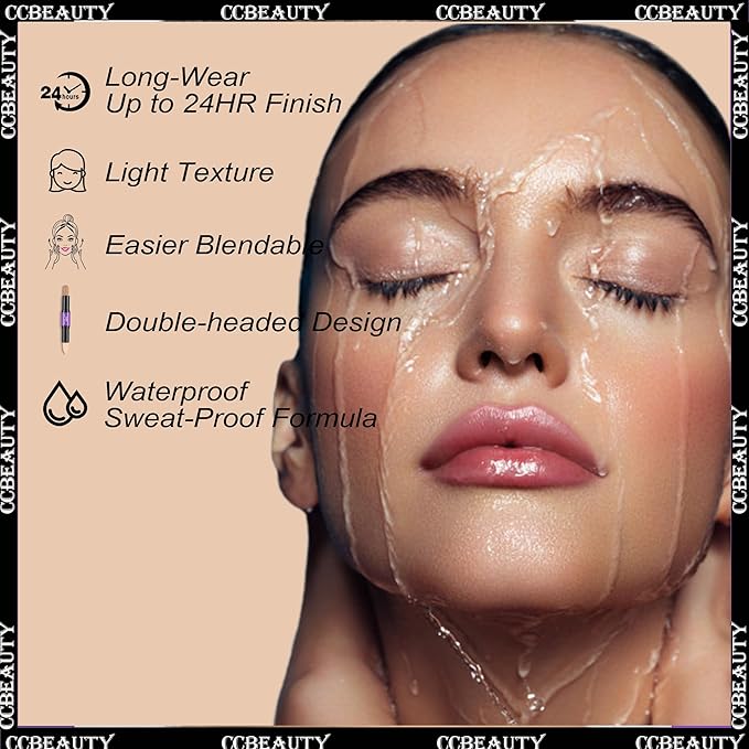 CCbeauty 2pcs 2-IN-1 Matte Contour Highlighter Stick with