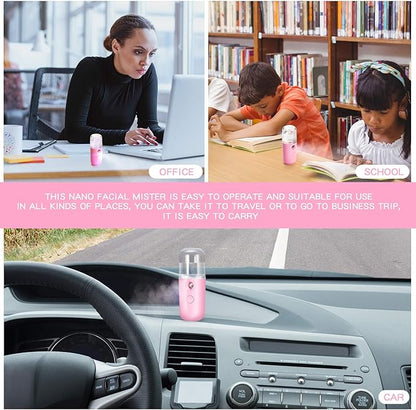 Honoson 2 Pieces Nano Facial Mister 30 ml Mini Face Humidifier Portable Facial Sprayer USB Rechargeable Handy Skin Care Machine for Face Hydrating, Daily Makeup (Pink)