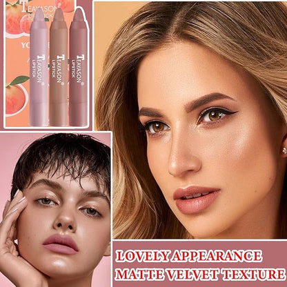 3 Pcs Matte Nude Lipstick Set,Lip Crayon Lipstick Gloss