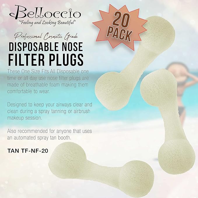 Belloccio Pack of 20 Disposable Nose Filter Plugs (Used For Sunless Airbrush Spray Tanning)