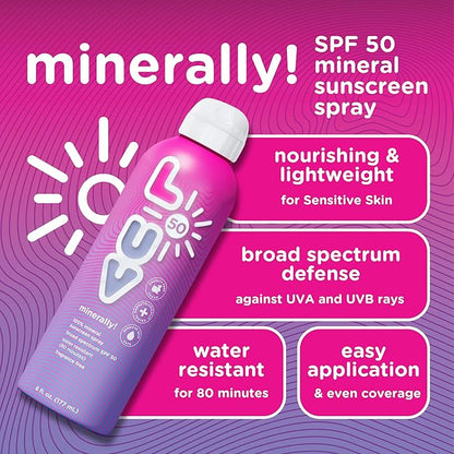 minerally! SPF 50 Sunscreen Spray, Broad-Spectrum Protection Against UVA & UVB Rays, Perfect For Everyday Activities & Outdoor Adventures, Clear and Lightweight Sun Protection