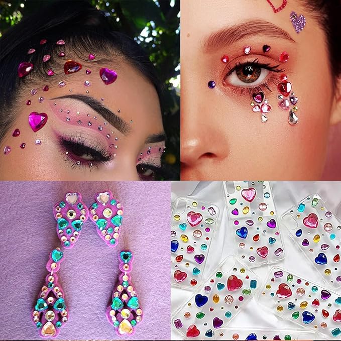 808 Pieces Heart Rhinestones Stickers Self Adhesive Flat-Back DIY Craft