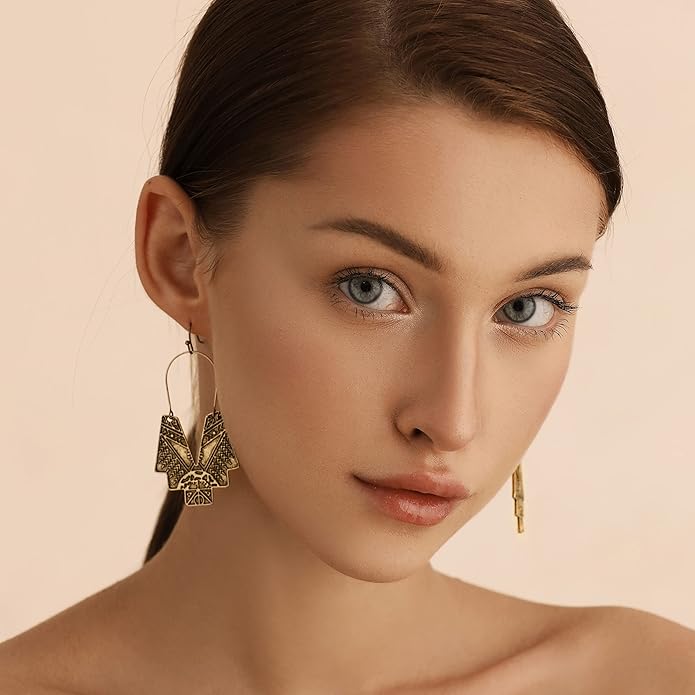 Zealmer Gold Geometric Earrings Statement Vintage