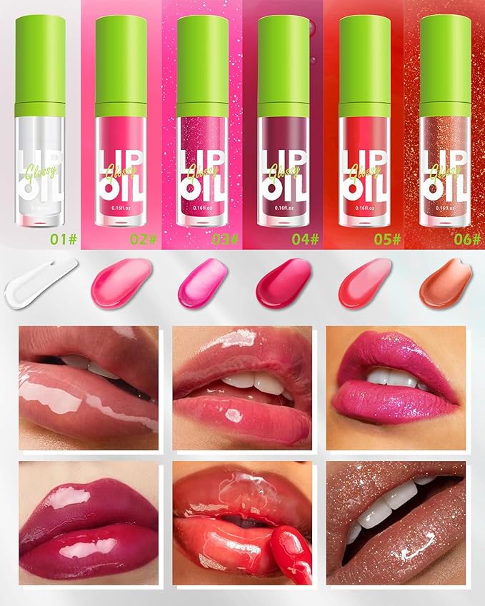 Fat Oil Lip Gloss-4Pcs Hydrating Lip Glow Oil Lipgloss, Tinted Clear Plumping lip Gloss,Pink Red Shimmer Plumper Lip Stain Oil, Glossy Finish Tint Shiny Lip Glaze Vegan Glow Reviver Lip Oil Drip-Set A