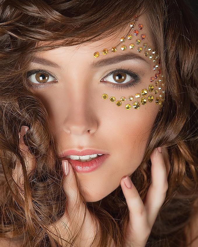 NIACONN Gold Face Jewels Gems Stick on, 10 - Gold