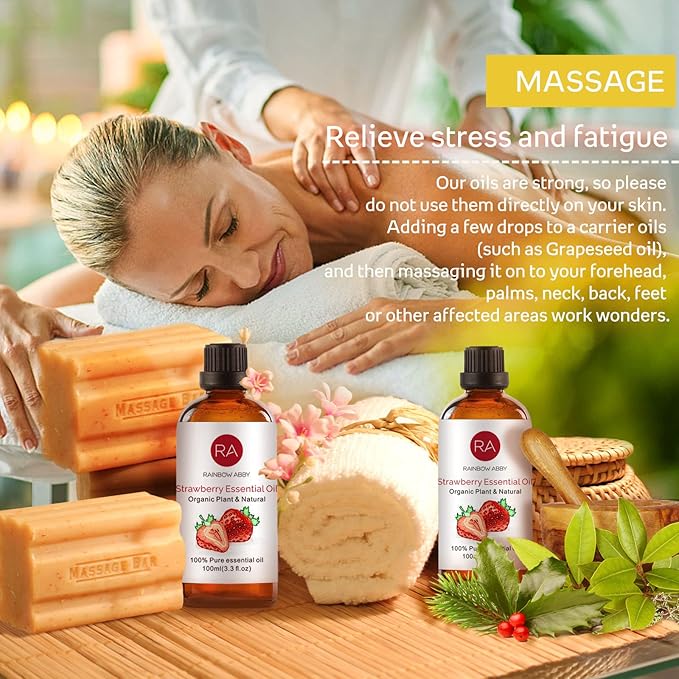 Strawberry Essential Oil (100ML), 100% Pure Natural Organic Aroma Strawberry Oil for Diffuser, Massage, Skin Care, Yoga
