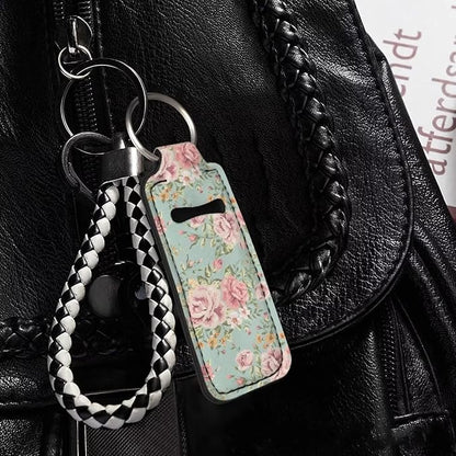 Elegant Peony Floral Lipstick Holder Keychain Keyring
