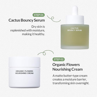 Whamisa Organic Cactus Bouncy Serum, 48 hrs Inner Skin Moisture, 72 hrs Hydrating and Moisturizing, Postbiotics, Facial Ampoule (52ml)