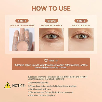 4 Colors Under Eye Brightener, Conceal & Brighten Dark Circles, Nourishing Waterproof Under Eye Cream Pot Concealer Full Coverage Peach Color Corrector Makeup(02 Warm Nude)