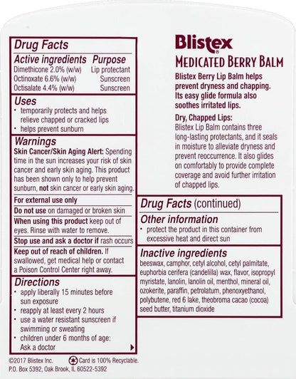 Blistex Medicated Lip Balm, Berry, .15-Ounce