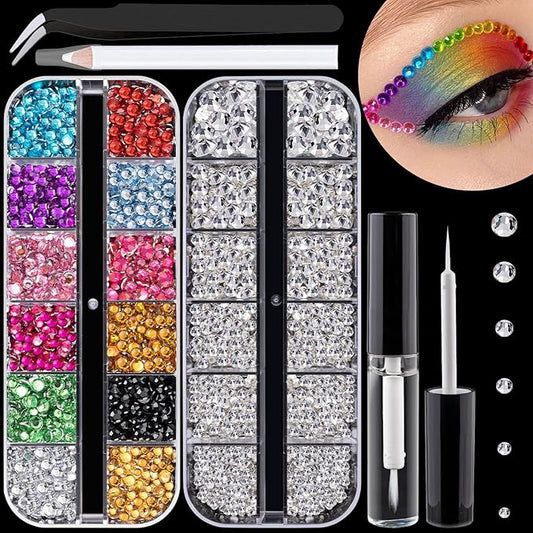 Flat Back Rhinestone Kits Colorful Rhinestones+Transparent White Gems