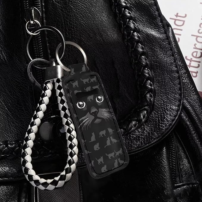 Bulopur Black Cat Face Chapstick Holder Keychain Bulk, Lipgloss