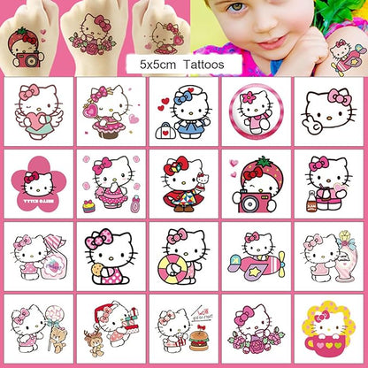 20pcs Cute Hello Kitty Temporary Tattoos for Girl, Christmas Rewards