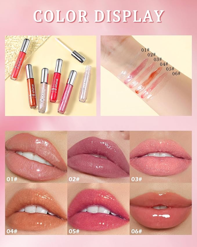 Clear Glitter Lip Gloss Lip Plumper, Hydrating Lip Glow Oil Plumping Lip Oil Gloss, Long Lasting Moisturizing Light Purple Tinted Jelly Lip Gloss, Shimmer Lipgloss Lip Glaze Dry Lip Care-02