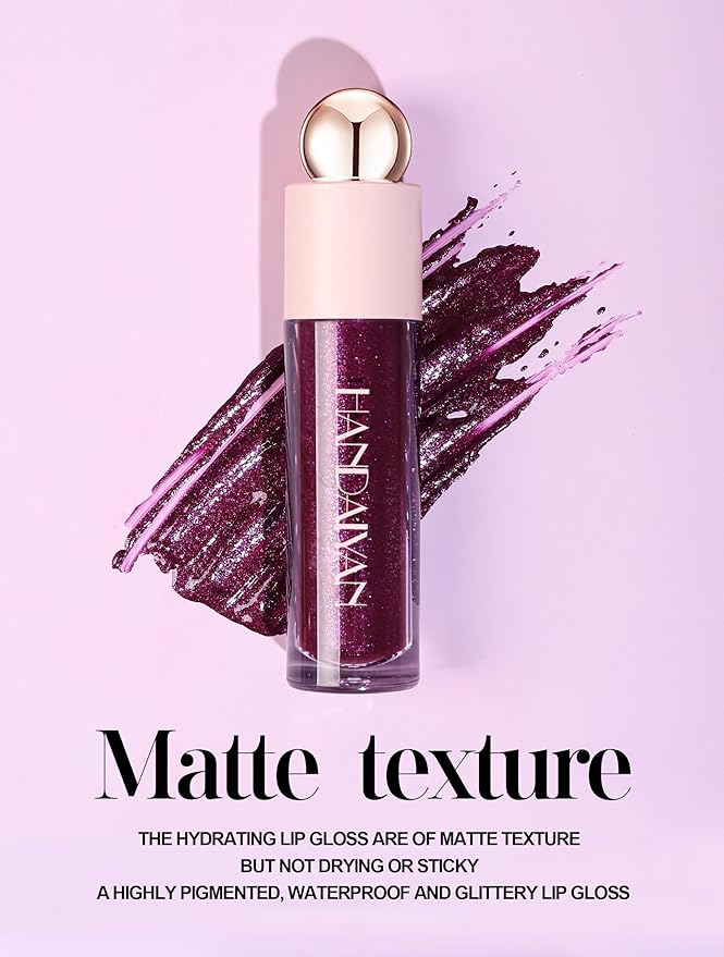 Glitter Liquid Lip Gloss, Shimmer Matte Lip Gloss, Diamond Shiny Waterproof Lipstick, Sparkly Glossy Glitter for Lips, Eyes, Cheeks, Lip Tint Glitter Glaze Lip Gloss for Girls (#01)