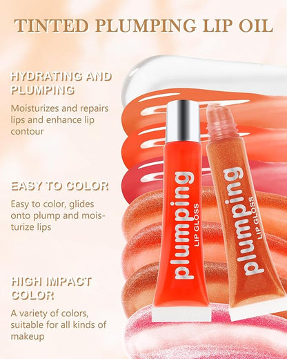 Hydrating Lip Glow Oil-3Pcs Tinted Plumping Lip Oil Lip Plumper, Moisturizing Smooth Lipgloss for Lip Care, Glossy Finish Clear Tint Shiny and Vegan Juicy Lip Gloss,Nourishing Non-Sticky Formula-Set A