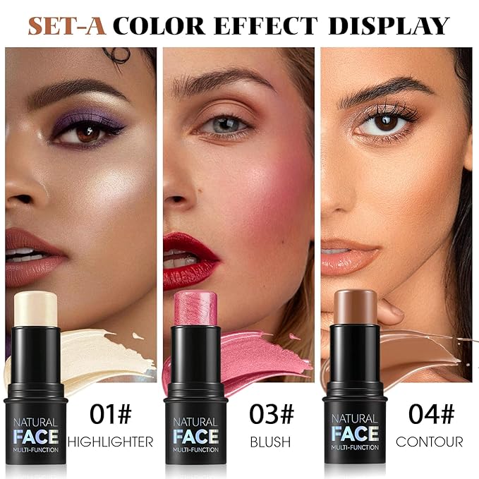 3Pcs Cream Contour Stick Makeup Kit - Cream
