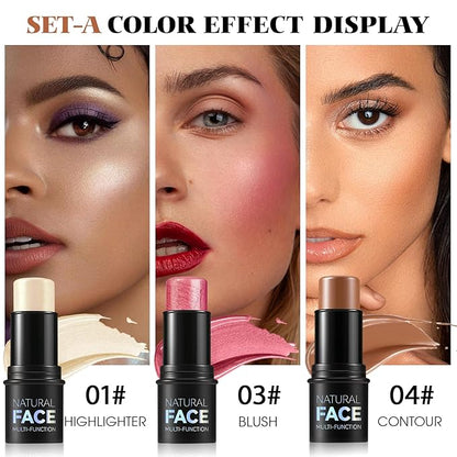 3Pcs Cream Contour Stick Makeup Kit - Cream