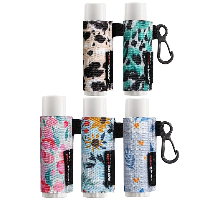 5pcs Lip Balm Holder Keychain Lipstick Women(Daisy/Tulip/Leo)