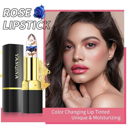 3Pcs Jelly Clear Crystal Flower Lipstick Set, Magic PH Temperature Color Changing Lipstick Lip Gloss, Natural Moisturizing Lip Balm Korean Labiales Magicos Lip Gloss Lip Tinted Stain Makeup