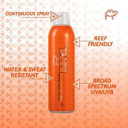 TANRI SPF50+ Sunscreen Spray; Hawaii 104 Reef Act Compliant; Sunscreen Spray for Face and Body; Water & Sweat Proof; Octinoxate & Oxybenzone Free; Broad Spectrum UVA/UVB Protection; (2-Pack)