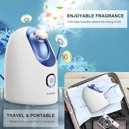 Newbealer Facial Steamer, Mini Aroma Face Steamer, Nano Ionic Hot Mist Face Humidifier for Facial Deep Cleaning, Home Sauna Spa Sprayer with 9 Pieces Acne Remover Kit (Blue, 160 ml)