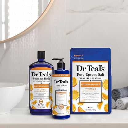 Dr Teal's Salt Soak with Pure Epsom Salt, Glow & Radiance with Vitamin C & Citrus Essential Oils, 3 lbs