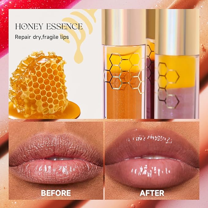 Honey Plumping Lip Oil, Shiny Moisturizing Lip Gloss Plumping