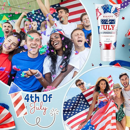 24 Pcs 4th of July Party Supplies Bulk Spf 30 Mini Sunscreen for Summer Independence Day Party 1oz Travel Size Thank You Gifts for Patriotic Favors Supplies