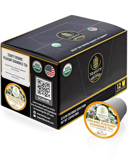 Organic Chamomile Tea Pods for Keurig - Decaf Tea Pods - Pleasant Chamomile by Teavity (12 Tea Pods)