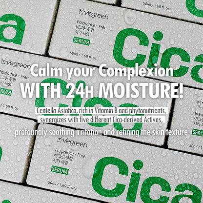 VEGREEN Fragrance-Free Cica Serum | Centella Asiatica Enriched Face Serum for Women & Men | Alcohol-Free Centella Unscented Serum Face Moisturizer | Hydrating Serum for All Skin Types 1.69 fl oz